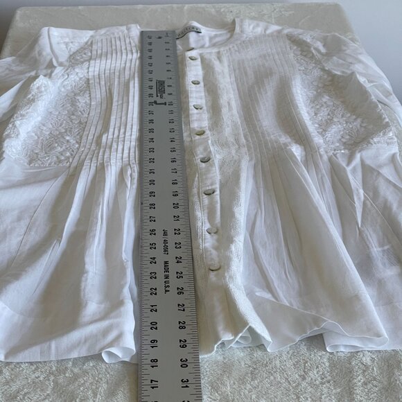 Portray Berlin Womens White Long-Sleeve Button-Up Embroidered Tunic Top Sz GB 10 - Picture 10 of 10